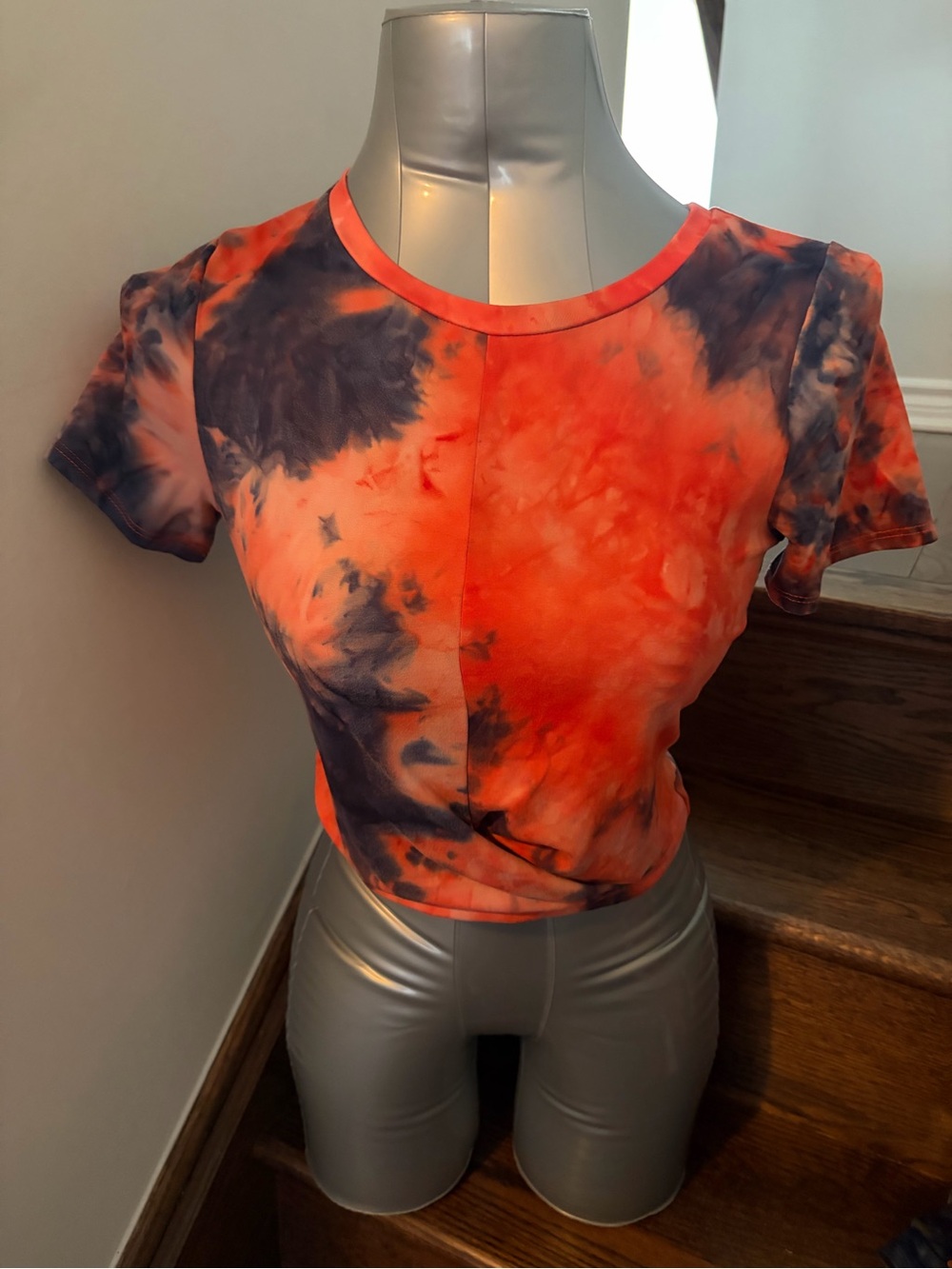 Cozy Casual Orange & Black Tie-Dye Short Sleeve Crop Top